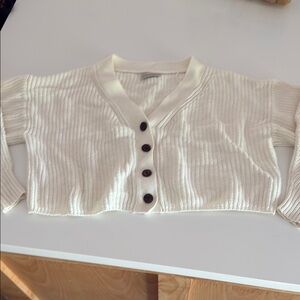 Urban Outfitters Ivory Cropped Button-Front Sweater